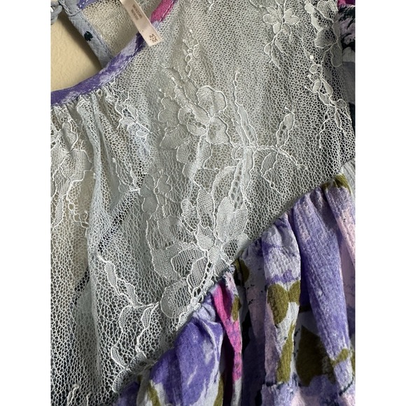 Free People Blue and Purple Floral Blouse - Picture 4 of 8